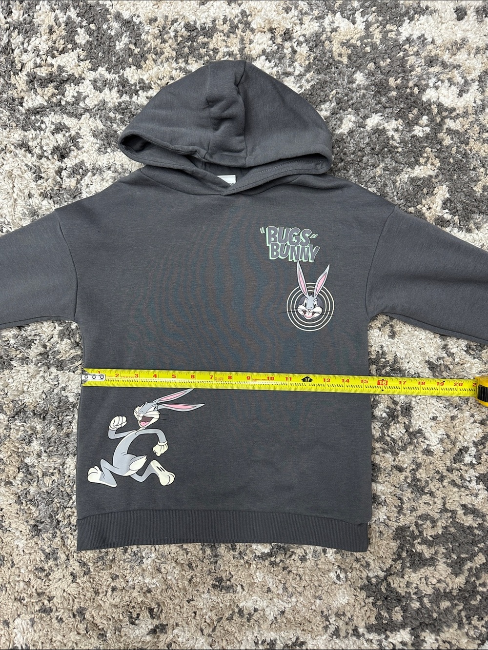 Looney Tunes Bugs Bunny Charcoal Kids Hooded Sweatshirt Kid’s sz. 7-8 - Picture 10 of 11